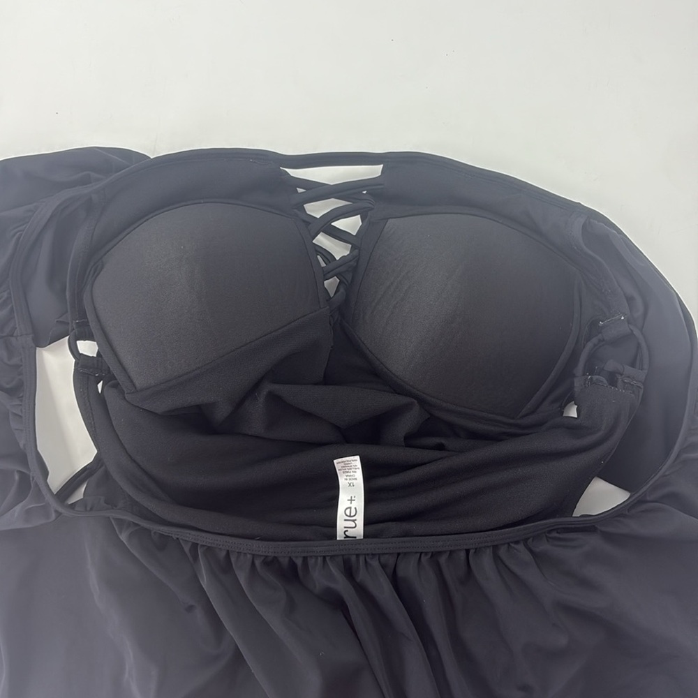 Rue+ Black Lace-Up Sides & Criss-Cross Front One-Piece Bathing Swimsuit- 1X - Picture 5 of 5